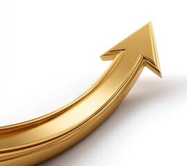 A golden, curved arrow points upwards on a white background