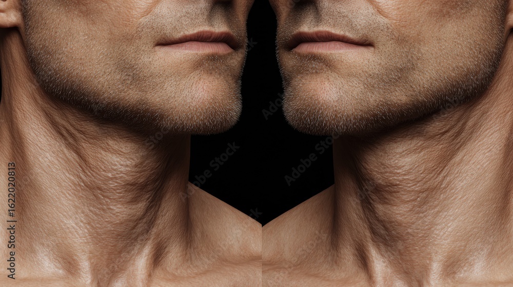 Aufkleber jawline enhancement 3d render showcasing before and after sculpted models with an open top zone and 