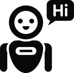 Black robot icon with Hi speech bubble artificial intelligence