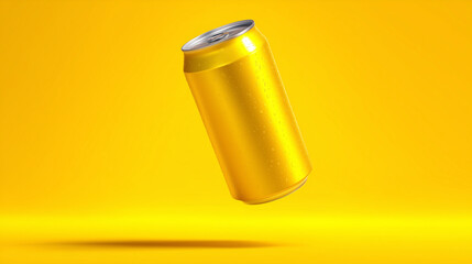 Floating Yellow Soda Can on Bright Background