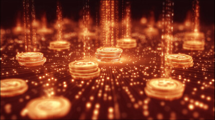 Futuristic Dollar Symbols in Fiery Glow