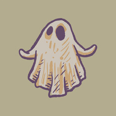 Raw cartoon hand drawn halloween characher ghost sheet for design element