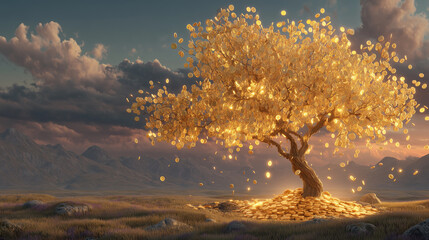 Rich Tree of Wealth in Sunset Glow