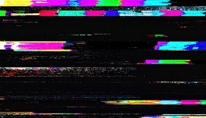 distorted VHS video screen with RGB color split, scan lines, static noise