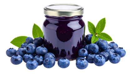Blueberry Jam in a Jar, Eye Level View, Isolated on Transparent Background