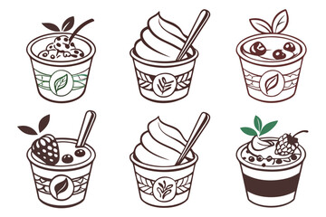 set of Yogurt and Spoon silhouette vector illustration