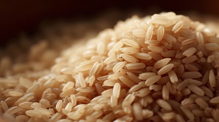 Steamed brown rice closeup kitchen setting food photography natural lighting culinary delight
