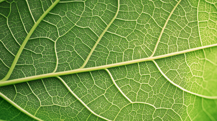 Folha verde vibrante com veias visíveis em close-up
