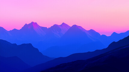 Arte digital de montanhas ao entardecer com tons suaves