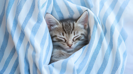 Gatinho dormindo pacificamente em manta macia e fofa