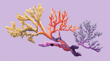 Ramo de coral colorido com detalhes vívidos e textura