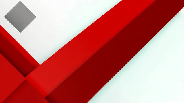 An abstract geometric design featuring red and gray shapes against a clean white background with copy space