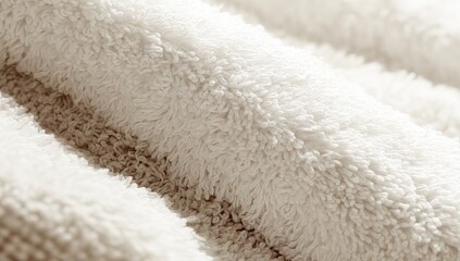 Close-up of rolled, fluffy, cream-colored towels