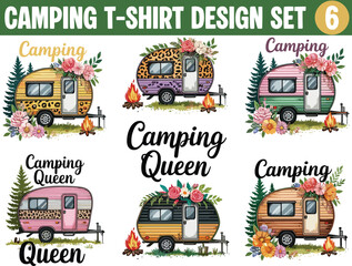 Fototapeta premium Camping Adventure T-Shirt Design Bundle – Vintage Outdoor Vector Pack