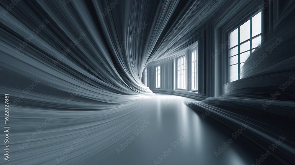 Poster abstract architectural interior with curved walls and windows, creating a futuristic hallway with sm