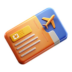 Vibrant 3D Art Rendering of Modern Boarding Pass PNG on Transparent Background