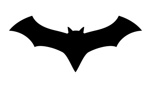 minimalist silhouette of a bat, characterized by its pointed wings and sharp features, for Halloween or superhero themed designs.