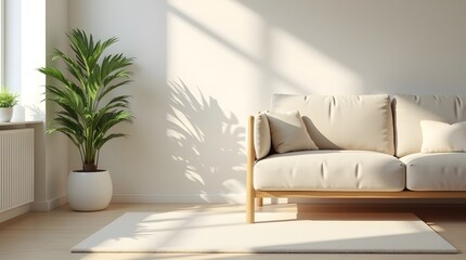 A modern living room interior featuring a comfortable sofa, contemporary furniture, and a stylish lamp, designed for a luxury home apartmentA modern living room interior featuring a comfortable sofa, 