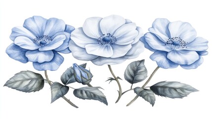 Elegant Watercolor Flowers in Soft Blues and Whites