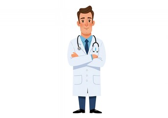 Fototapeta premium Friendly cartoon doctor standing confidently with stethoscope ready to help patients feel better today