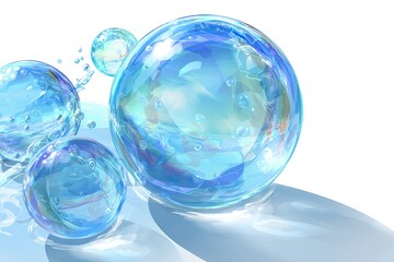 Light blue translucent bubbles, dynamic and glossy