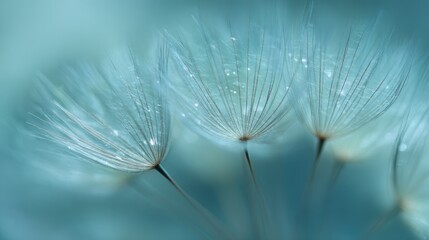 Delicate dandelion seeds with water droplets
