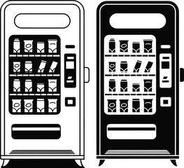 Two vending machines one black and white side by side illustration