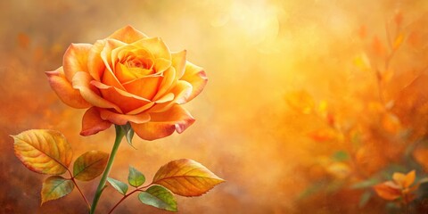 Fototapeta premium Watercolor painting of orange rose in autumn frame