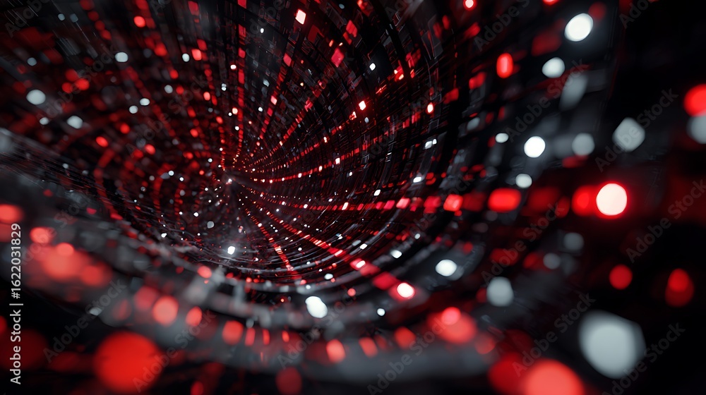Poster abstract red and white light tunnel background with a futuristic and modern design, perfect for tech