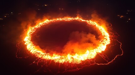 Fiery Circle: Lava Lake at Night