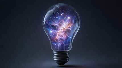 Floating Glass Lightbulb with Vibrant Nebula and Glowing Stars Inside