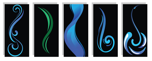 Blue Ocean wave icons in different shapes and styles. Vector illustration set. 
