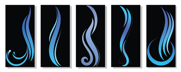 Blue Ocean wave icons in different shapes and styles. Vector illustration set. 
