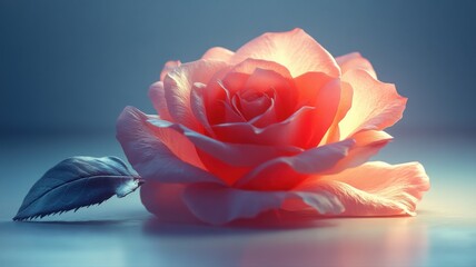Single Pink Rose with Soft Light rose pink flower bloom floral plant nature beauty romance love leaf