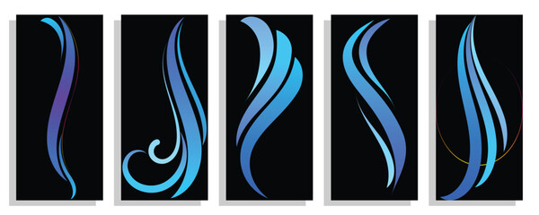 Blue Ocean wave icons in different shapes and styles. Vector illustration set. 
