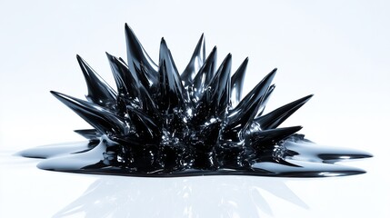 Futuristic Abstract Ferrofluid Sculpture with Sharp Spikes and Organic Peaks