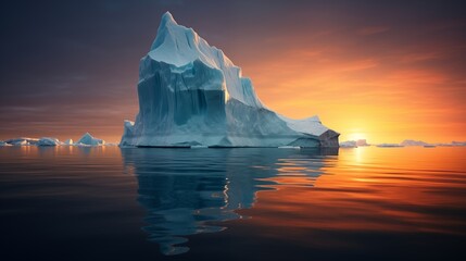 Majestic Iceberg Floating in Calm Arctic Ocean at Sunrise
