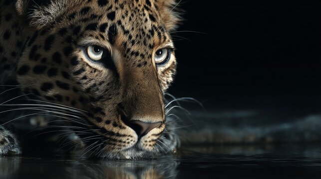 Close-up of a leopard at night near a water hole
