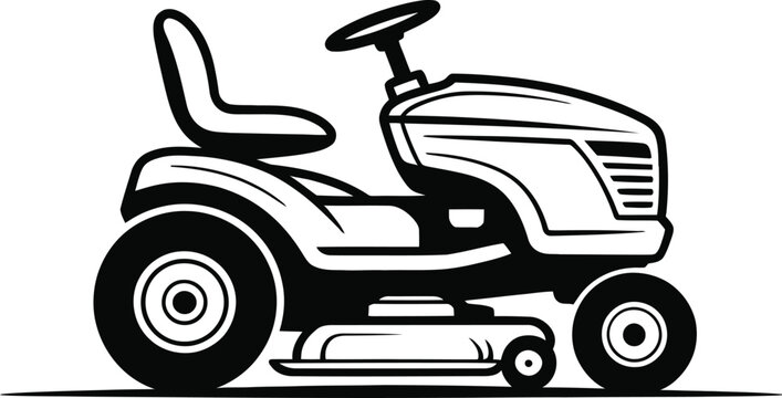 black and white riding lawn mower clip art preview