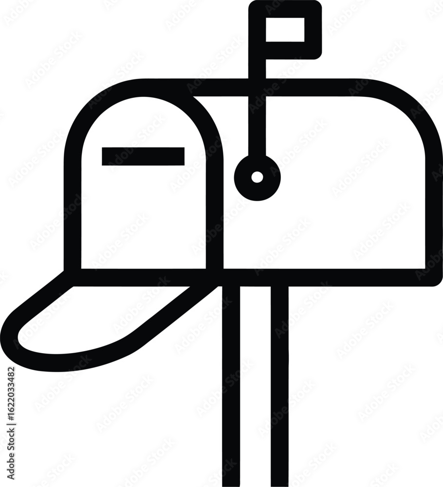Poster simple line art icon of an open mailbox with flag raised