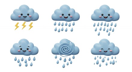 Cartoon clouds with different weather expressions
