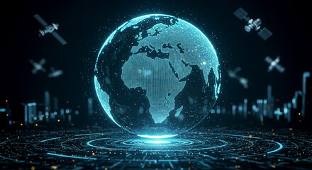 Digital Earth with Satellites,Global Communication and Network Technology Concept
