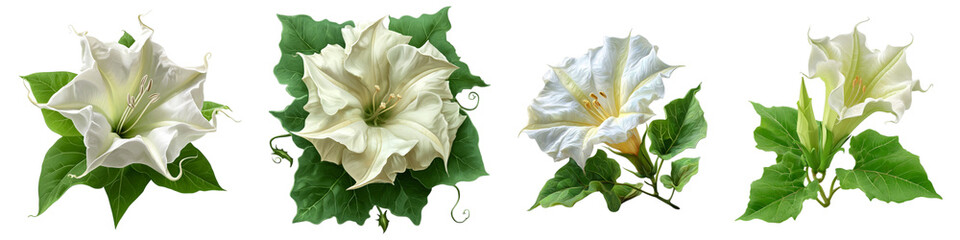 Set of Datura flower isolated on transparent background.