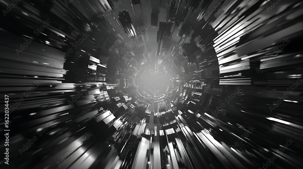 Poster abstract black and white tunnel background with light effect creates a futuristic and technological 