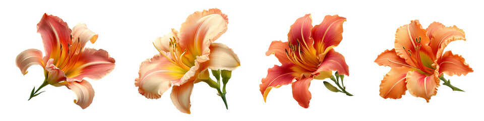Daylily flower isolated on transparent background.