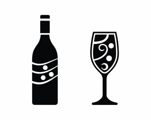 Wine and Glass silhouette vector illustration