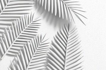 Monochrome palm leaves arranged on a textured white background
