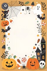 Festive Halloween poster design featuring playful cats, pumpkins, and spooky elements with space for custom text