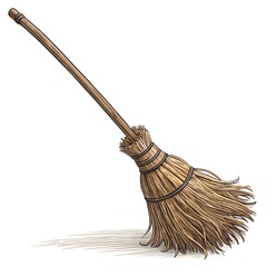 Simple and clean illustration of a witch's broomstick with natural details