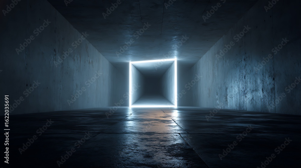Poster abstract futuristic dark concrete tunnel with square neon light, creating a modern and technological